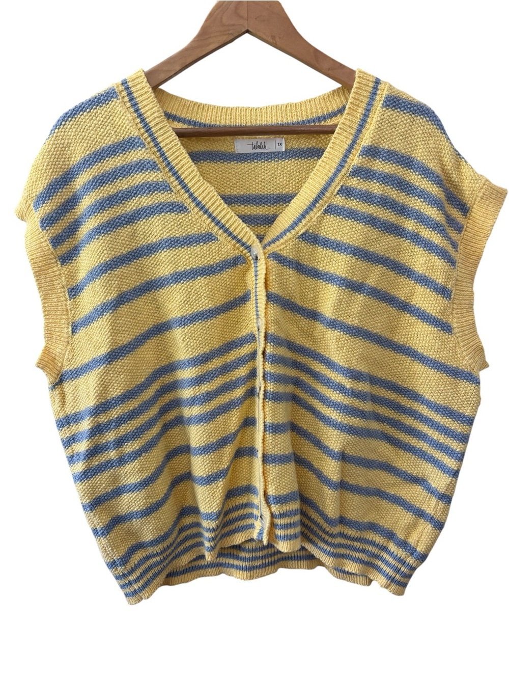 TALULAH Knit Button Down Sweater Vest Wowns Size 1X Yellow/Purple Striped
